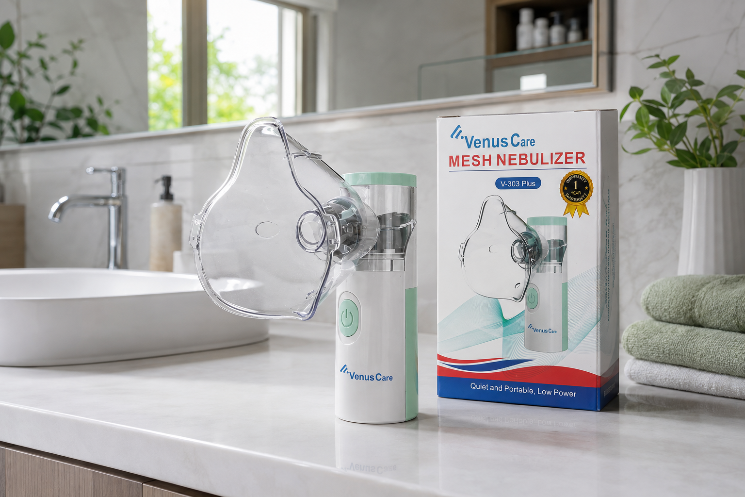 Venus Care V-303 Plus Portable Mesh Nebulizer with Mask | Quiet Handheld Nebulizer for Adults & Children
